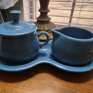 Blue Ceramic Sugar and Creamer Set